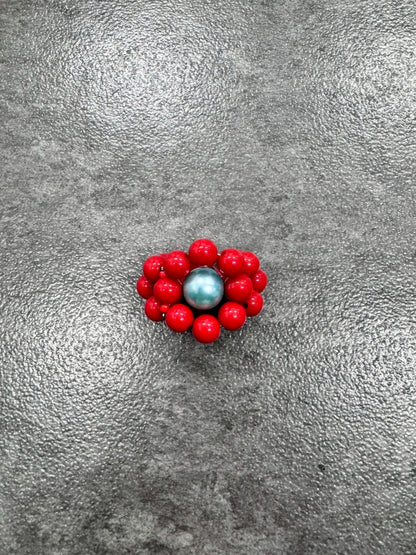 Red Silver Megaflower Ring