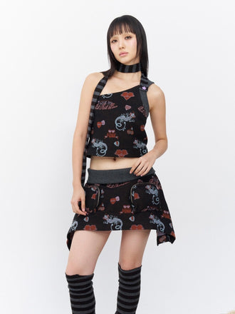 Punky lizard jacquard pocket skirt