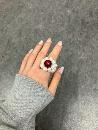 White Red MegaFlower Ring