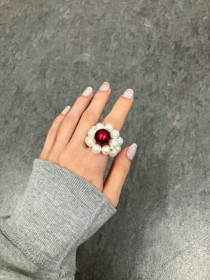 White Red MegaFlower Ring
