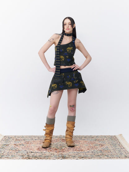 Punky lizard jacquard pocket skirt