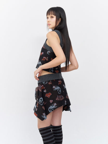 Punky lizard jacquard pocket skirt