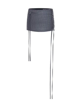 GREY EYELET LACE UP MINI SKIRT