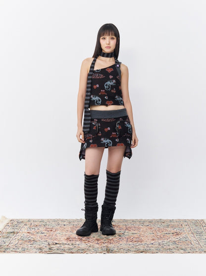 Punky lizard jacquard pocket skirt