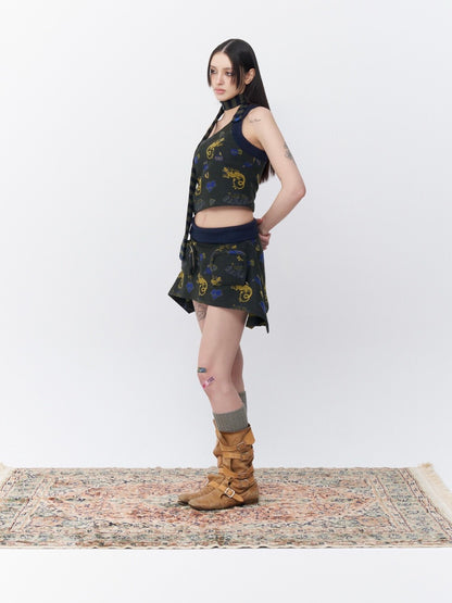 Punky lizard jacquard pocket skirt