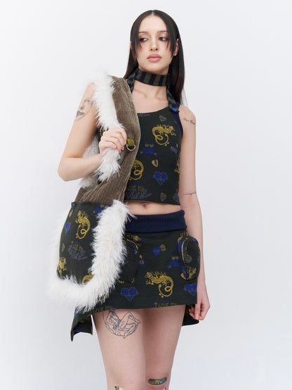 Punky lizard jacquard pocket skirt