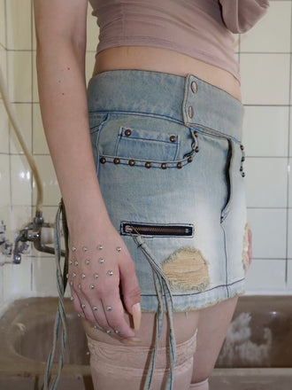 WASHED STUDDED LOWWAIST SKIRT