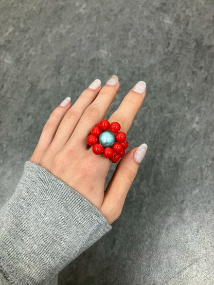 Red Silver Megaflower Ring