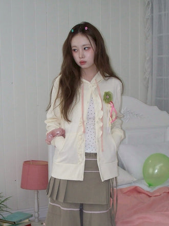 Ruffle hoodie cardigan